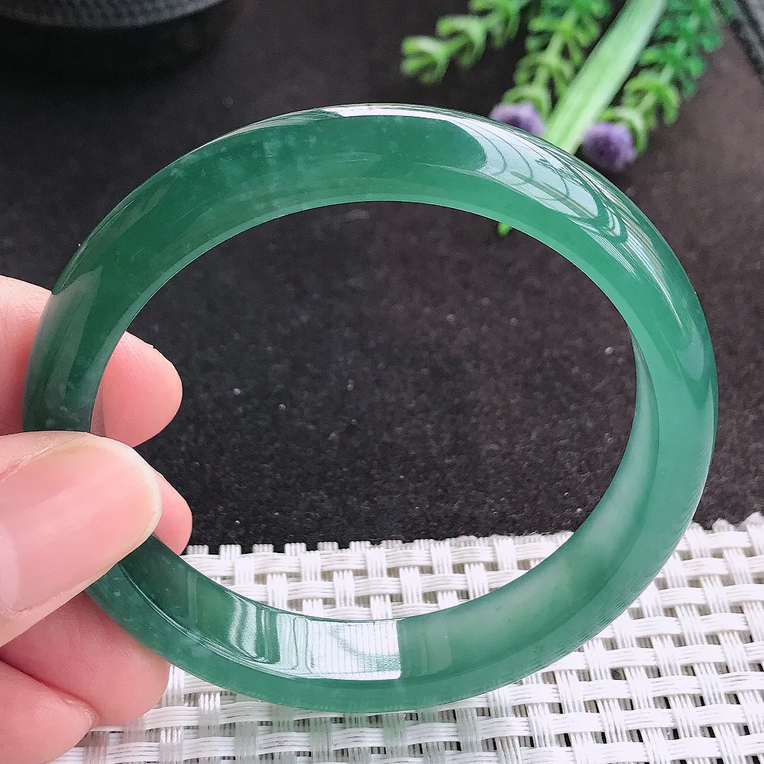 天然A货翡翠56/11.2/7.3老坑冰胶果冻蓝韵手镯宽边玉手镯