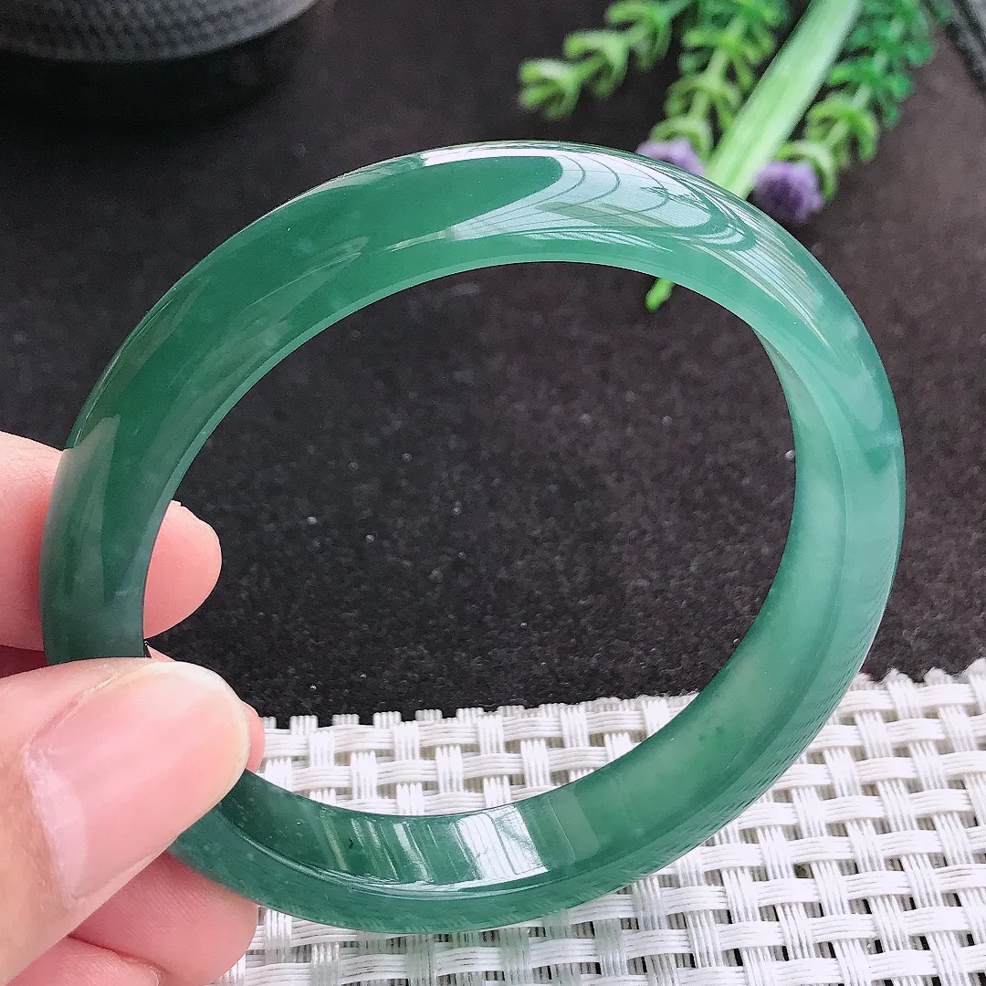 天然A货翡翠56/11.2/7.3老坑冰胶果冻蓝韵手镯宽边玉手镯