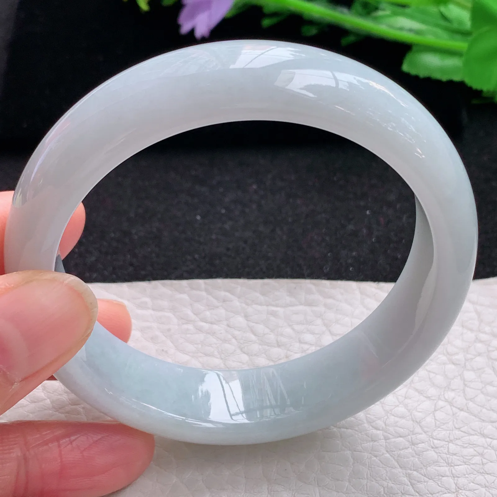 hy大圈口59.5*16*8.2轮胎镯 缅甸翡翠a货玉手镯白月光宽边玉手环