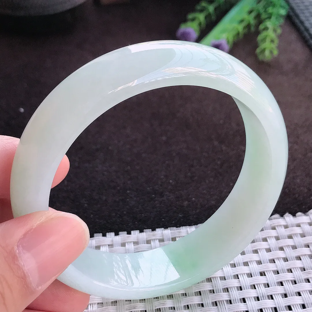 天然A货翡翠59.5/16.2/8老坑秀气冰胶冰晴绿轮胎手镯宽边玉手镯