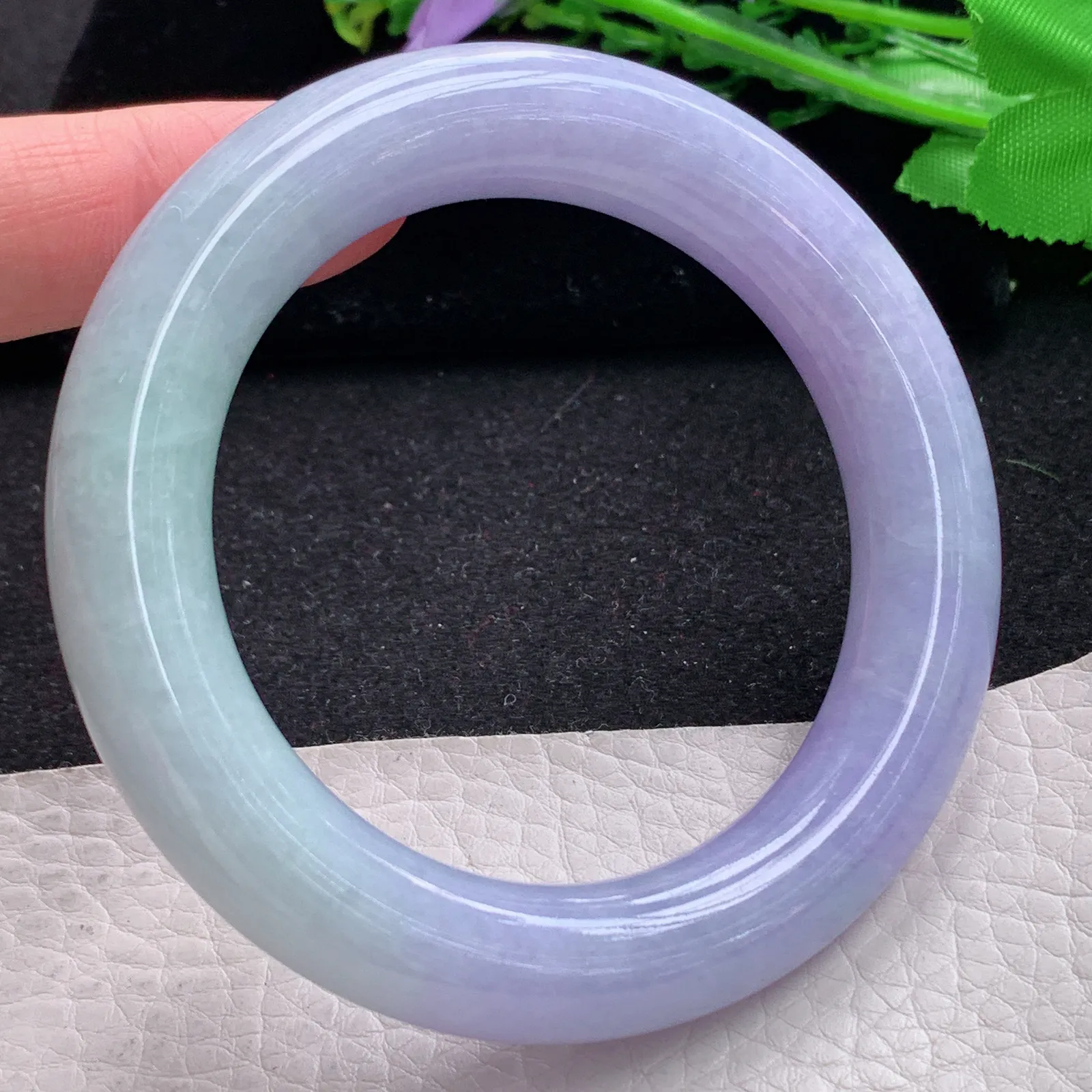 z自然光55.5*12.3*12胖圆镯 缅甸翡翠a货玉手镯冰双彩水润圆条美人镯