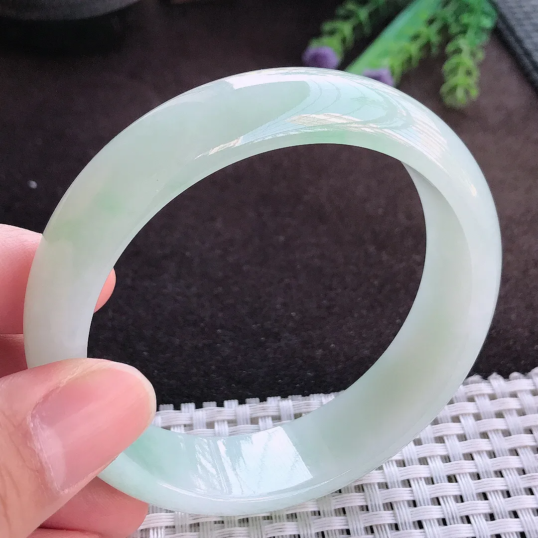 天然A货翡翠59.5/16.2/8老坑秀气冰胶冰晴绿轮胎手镯宽边玉手镯