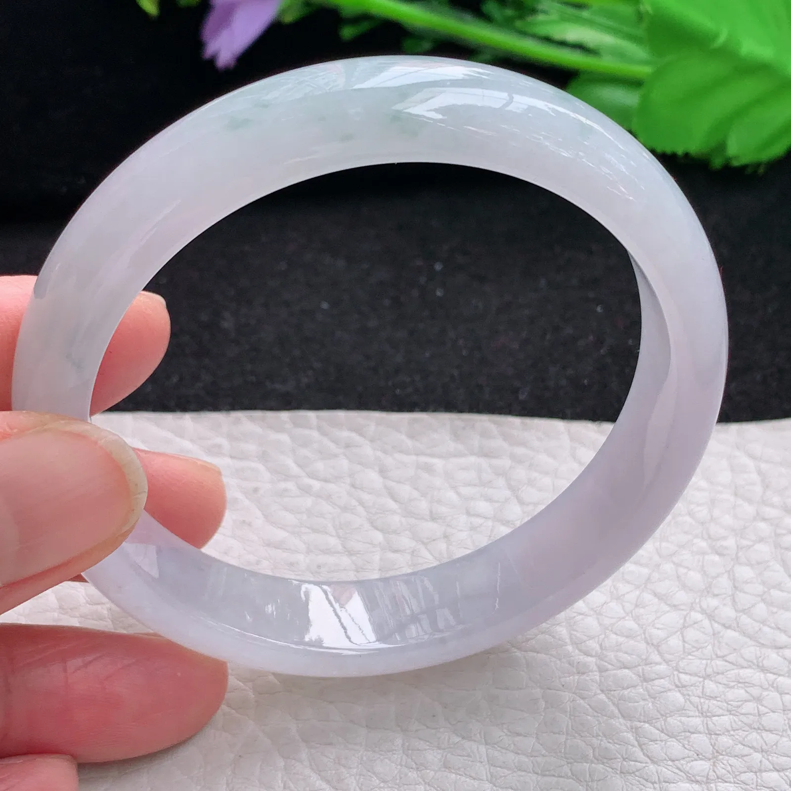 xd自然光57*12.3*7平安镯 缅甸翡翠a货玉手镯冰飘花宽边玉手环