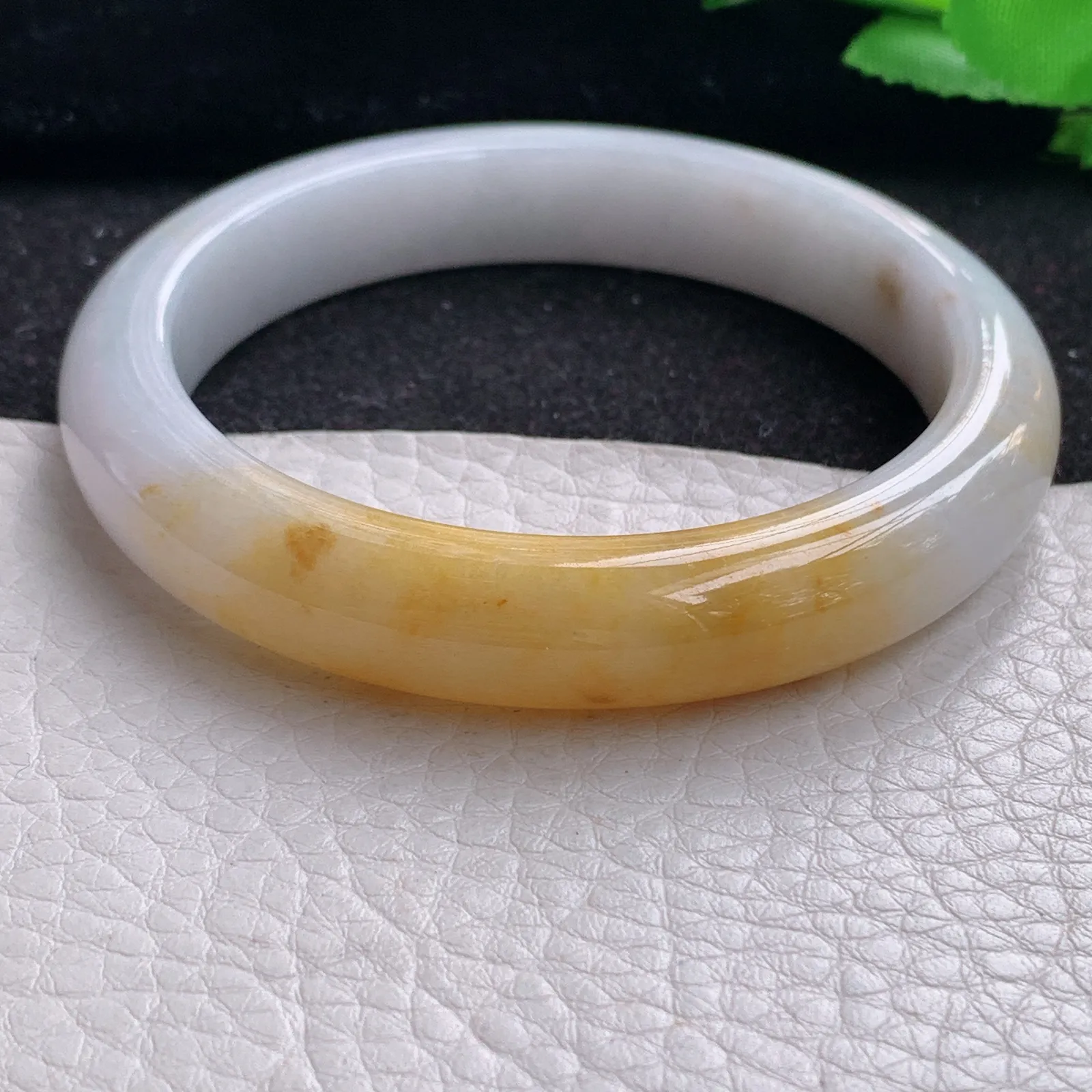 mq自然光58.5*11.5*8.5招财镯 缅甸翡翠a货玉手镯双彩水润宽边玉手环