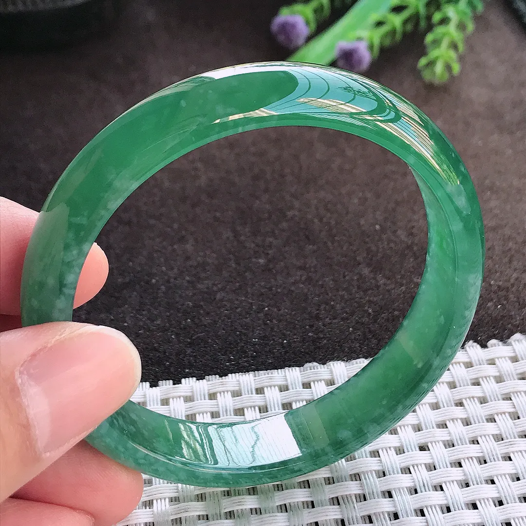 天然A货翡翠55.5/12.3/6.2老坑冰胶满色蓝韵手镯宽边玉手镯