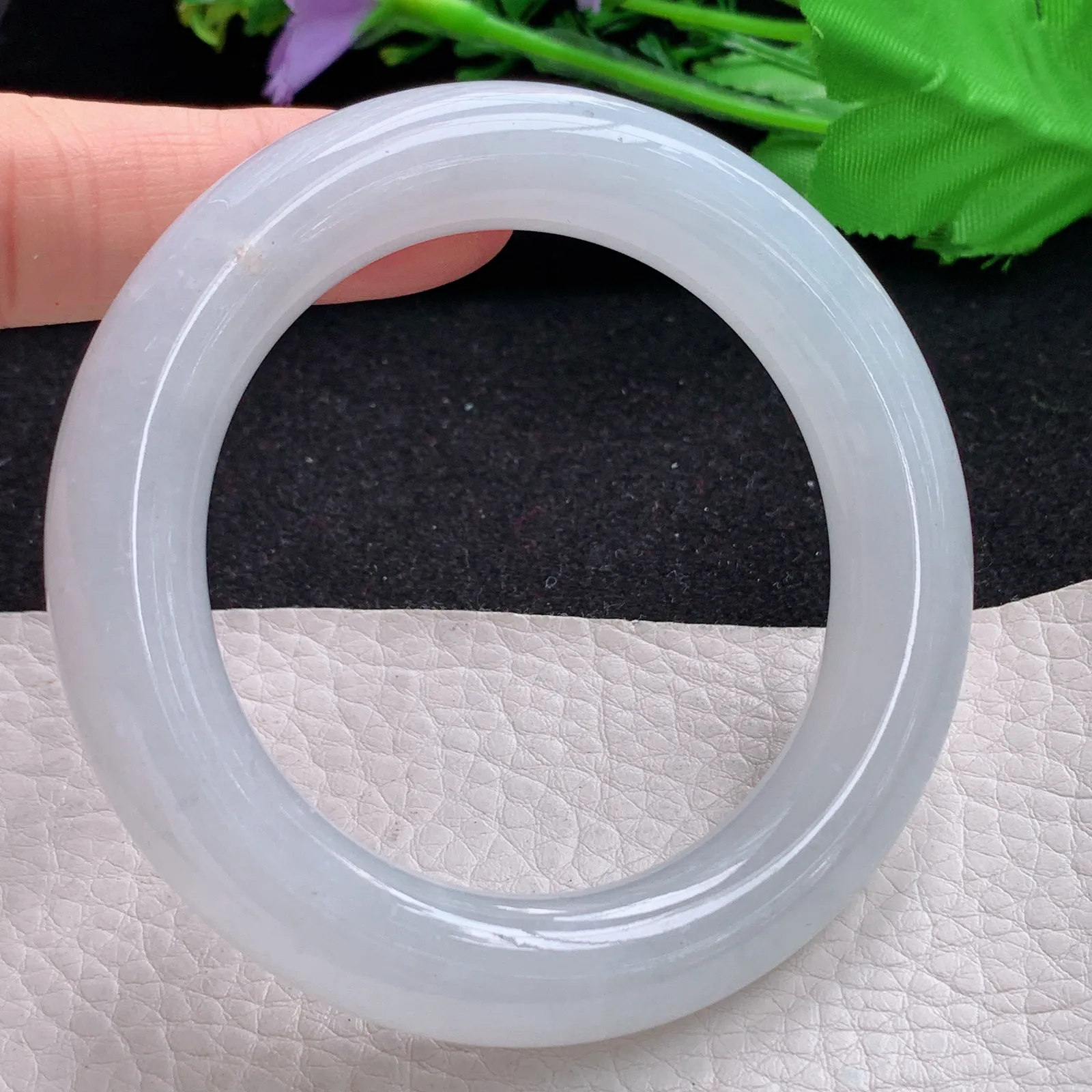 yh自然光54*12*11.6胖圆镯 缅甸翡翠a货玉手镯冰透圆条玉手环 美人镯