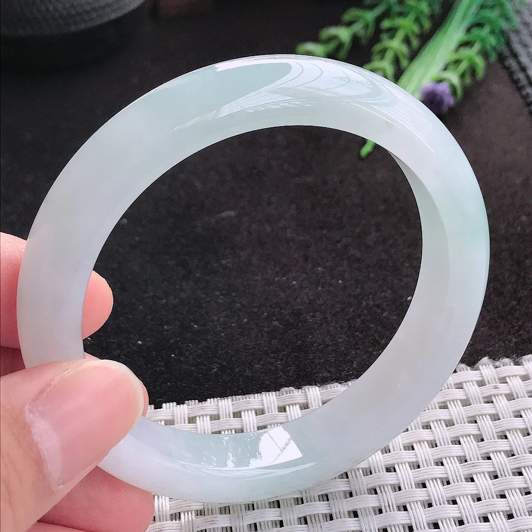 天然A货翡翠57.5/12.2/8.6老坑冰润起胶冰晴手镯宽边玉手镯
