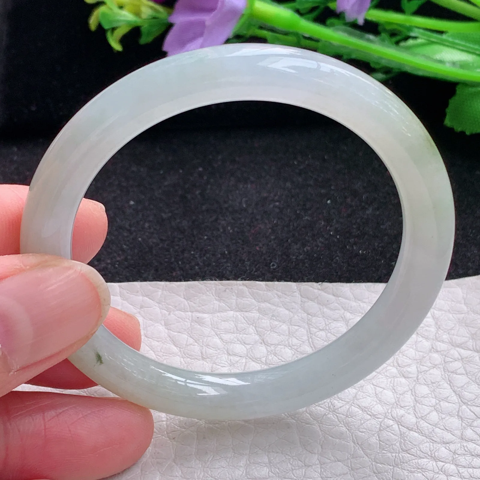 n小圈口50*7.7*7.3叮当镯 缅甸翡翠a货玉手镯冰润双彩圆条美人镯