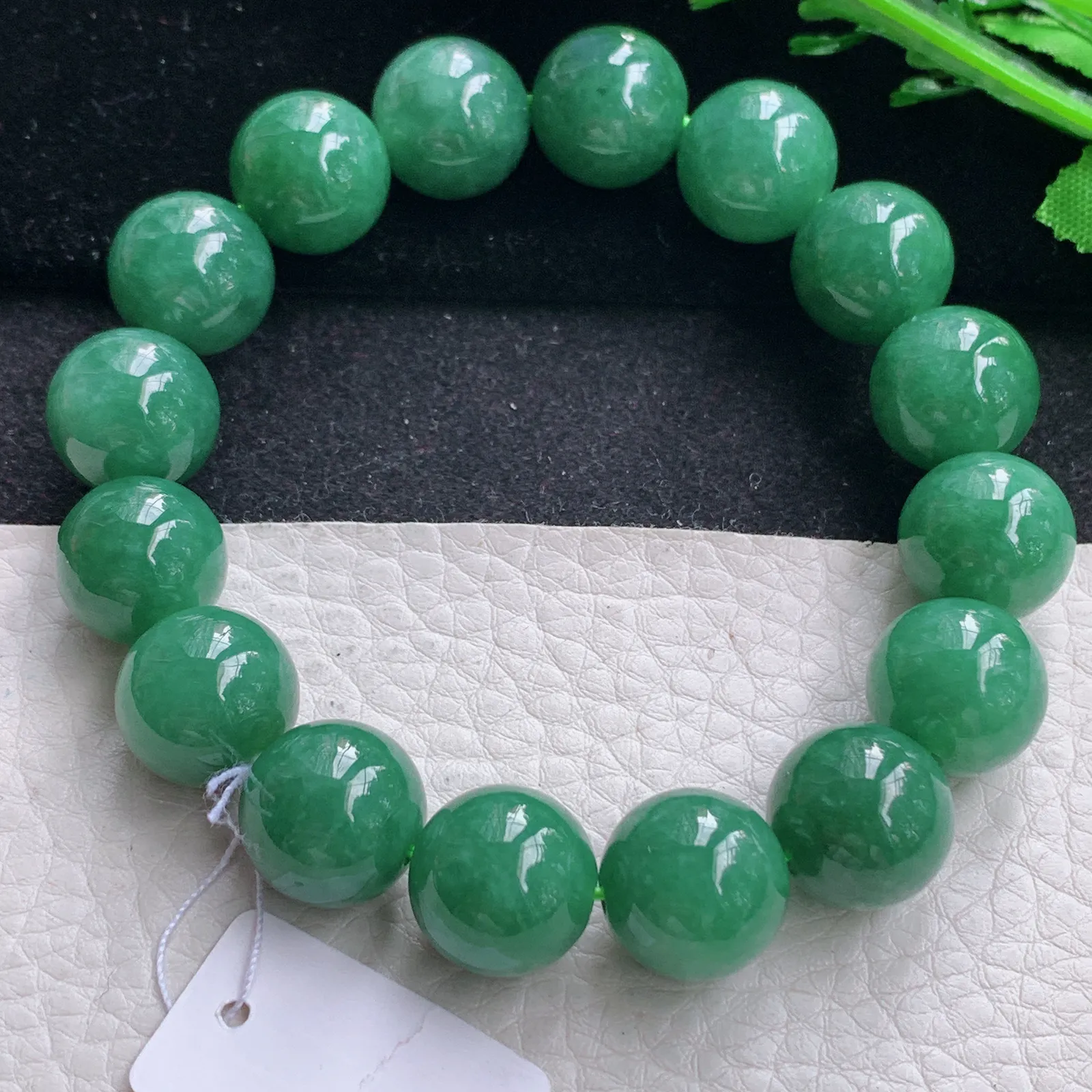 ss自然光14mm天然缅甸翡翠a货满绿水润圆珠玉手链  玉手串 16颗