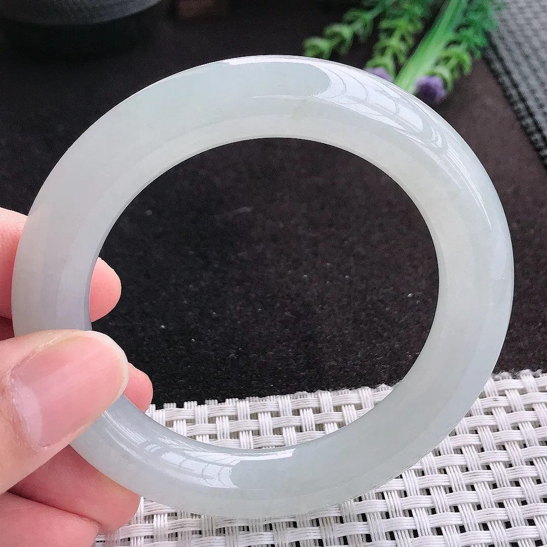 天然A货翡翠56.5/11.8老坑冰胶果冻冰晴胖圆条手镯玉手镯