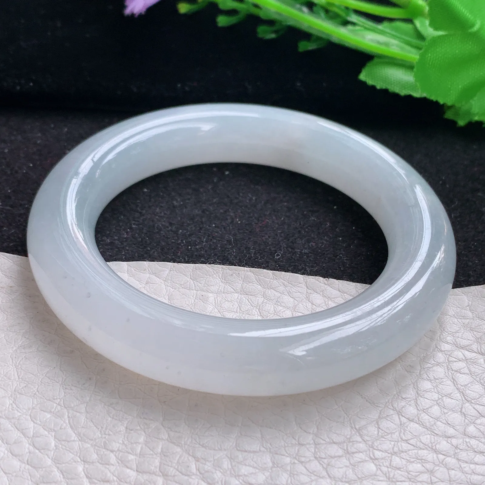 yh自然光54*12*11.6胖圆镯 缅甸翡翠a货玉手镯冰透圆条玉手环 美人镯