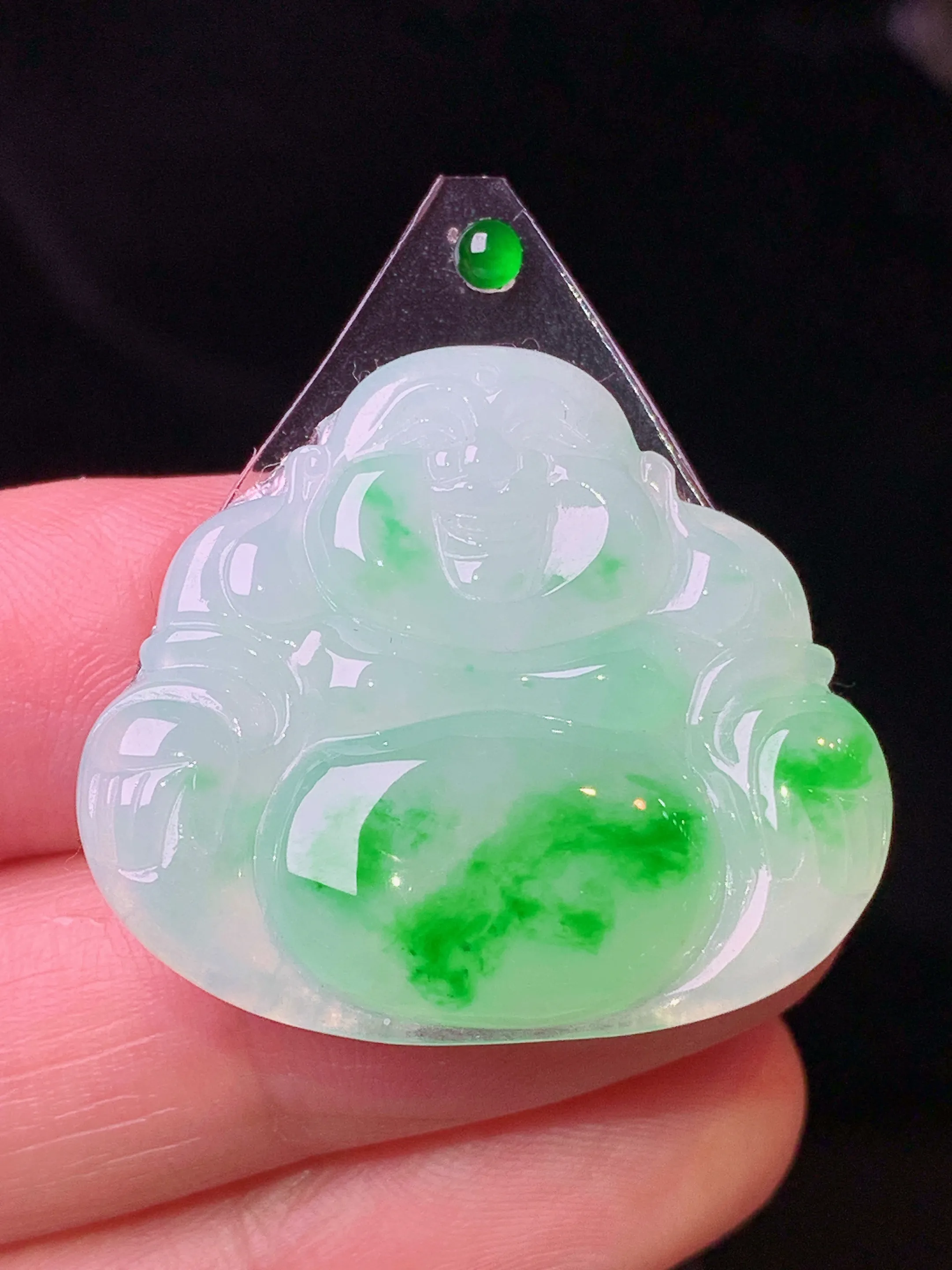 镶嵌款 飘绿佛公吊坠 玉质细腻 色泽艳丽清新 整体尺寸26.6*30*3.8