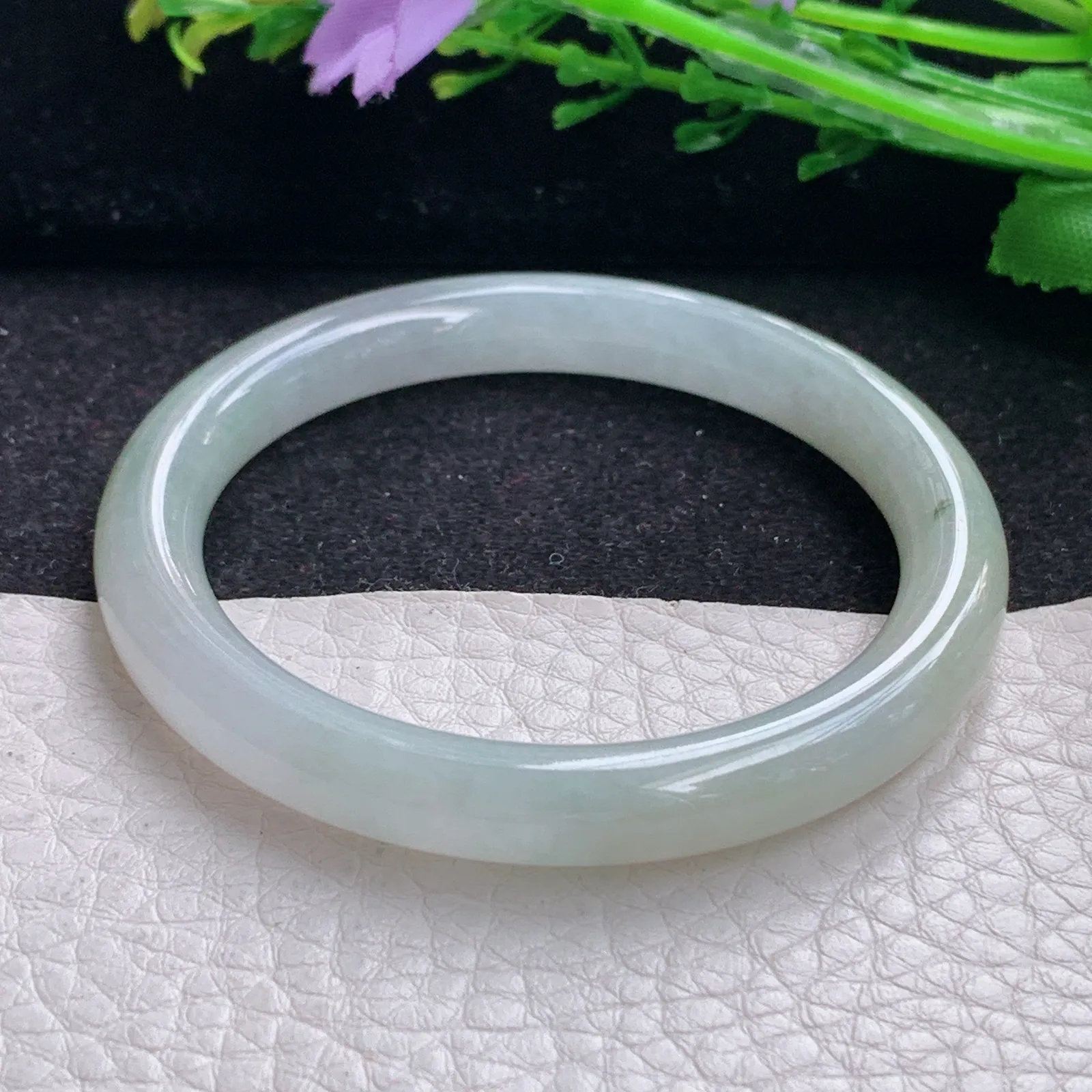 n小圈口50*7.7*7.3叮当镯 缅甸翡翠a货玉手镯冰润双彩圆条美人镯