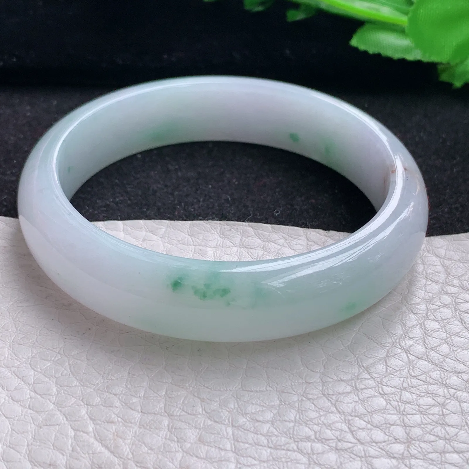 yh自然光56.5*13.3*7.2平安镯 缅甸翡翠a货玉手镯冰飘花宽边玉手环