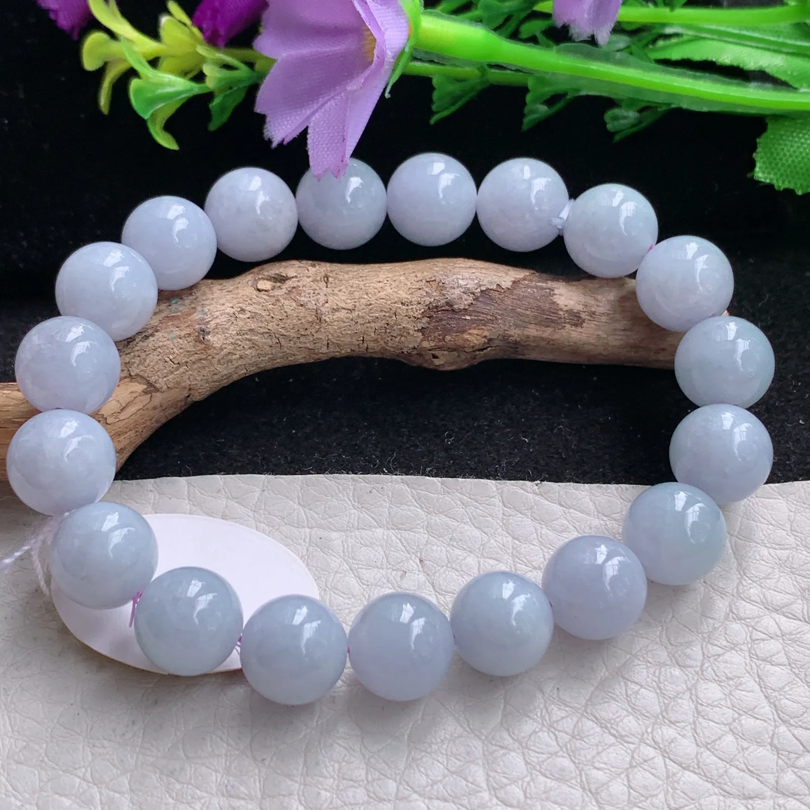 ss自然光9.8mm天然缅甸翡翠a货紫罗兰水润圆珠玉手链  玉手串