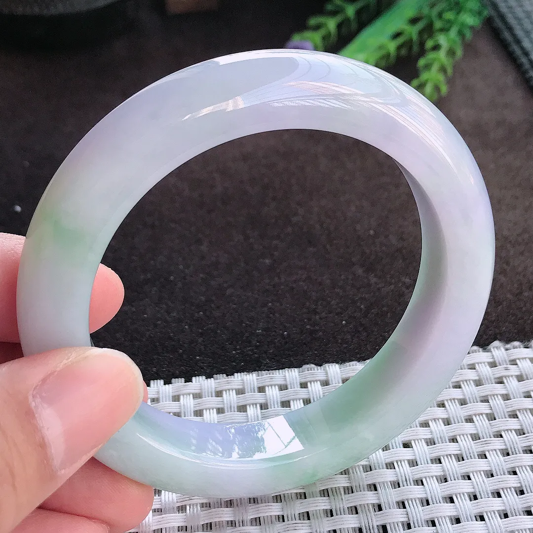 天然A货翡翠56.5/12.4/9.8老坑精美油润紫罗兰手镯宽边玉手镯