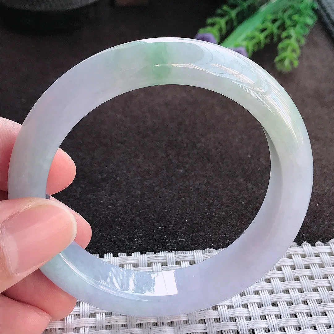 天然A货翡翠56.3/12.6/9老坑冰润紫罗兰手镯宽边玉手镯