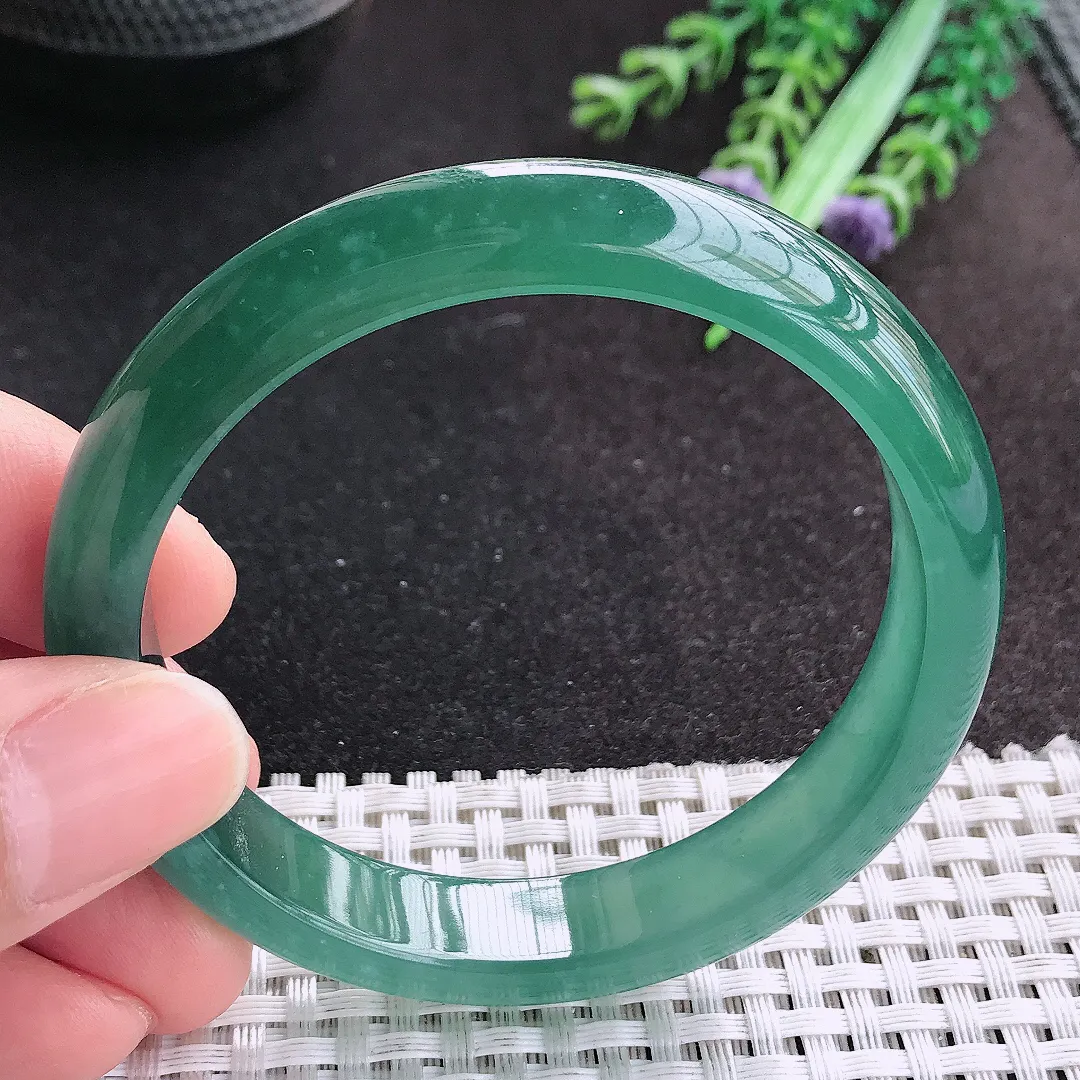 天然A货翡翠56/11.2/7.3老坑冰胶果冻蓝韵手镯宽边玉手镯