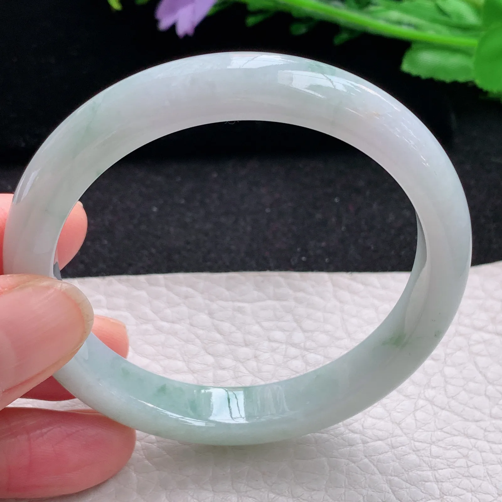 xx自然光55*10*7.3平安镯 缅甸翡翠a货玉手镯飘花秀气宽边玉手环