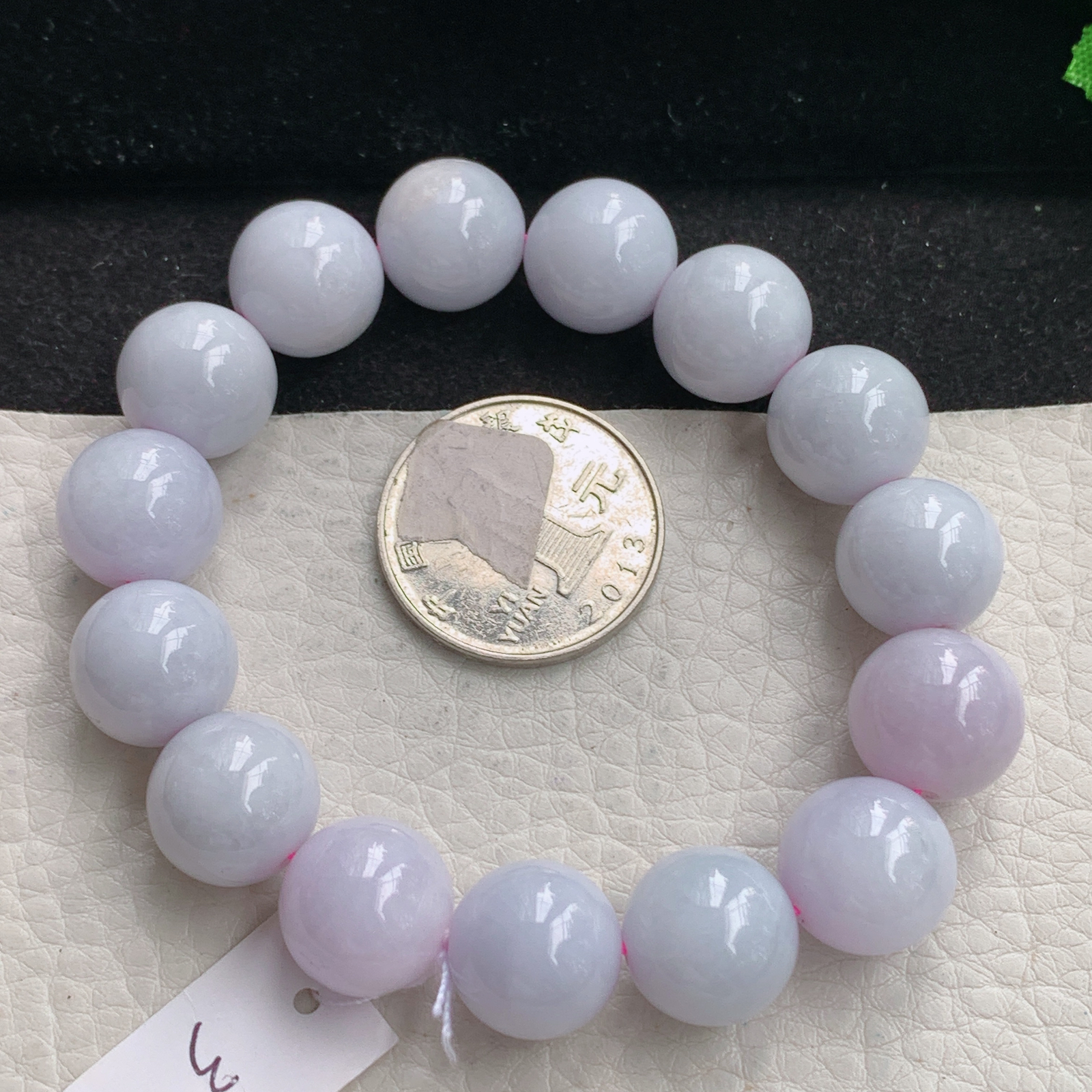 ss自然光13.3mm天然缅甸翡翠a货淡紫水润圆珠玉手链  玉手串
