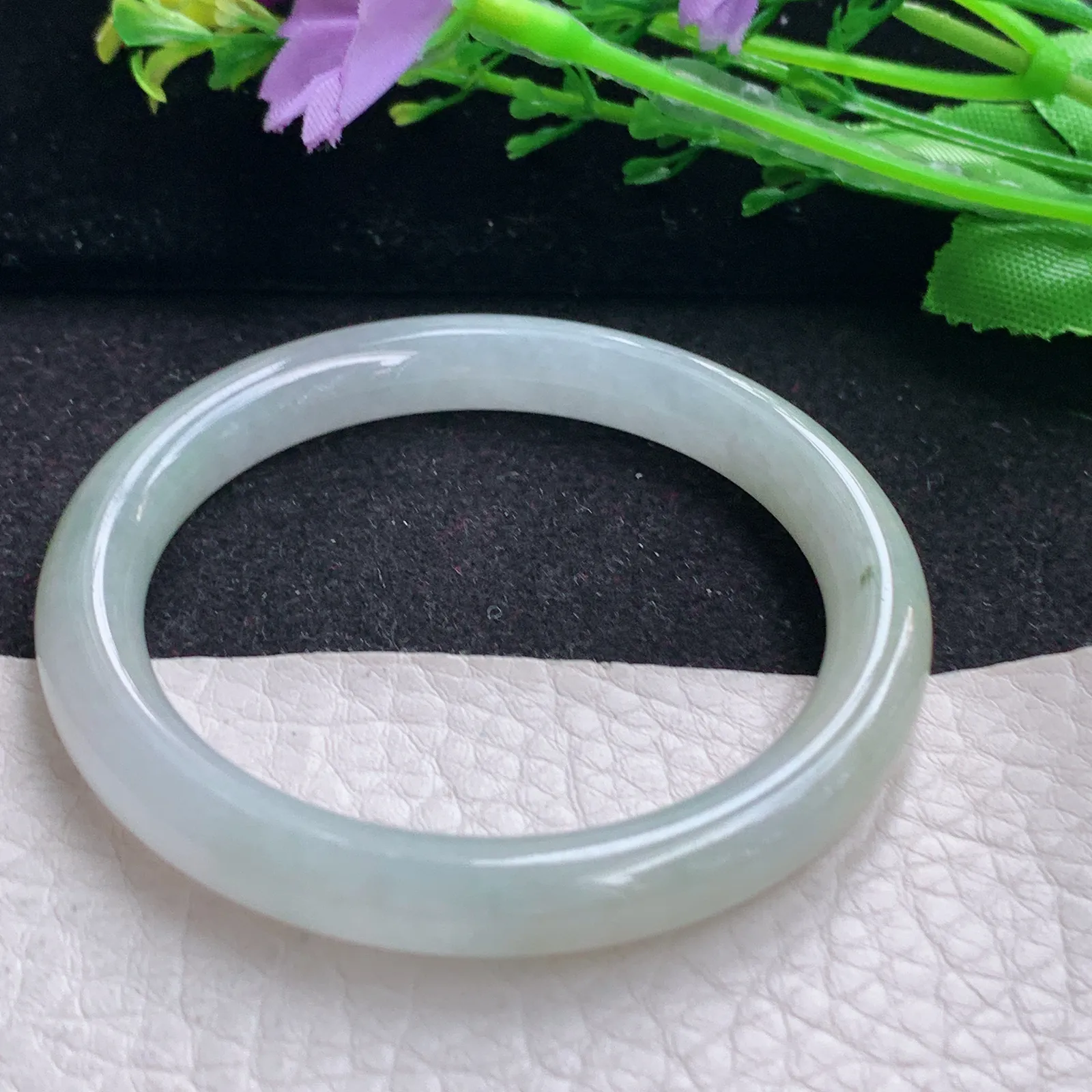 n小圈口50*7.7*7.3叮当镯 缅甸翡翠a货玉手镯冰润双彩圆条美人镯