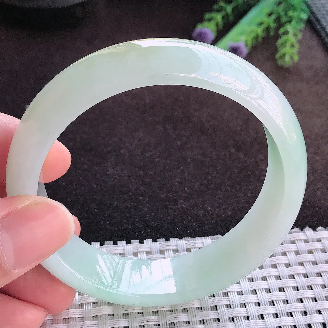 天然A货翡翠59.5/16.2/8老坑秀气冰胶冰晴绿轮胎手镯宽边玉手镯