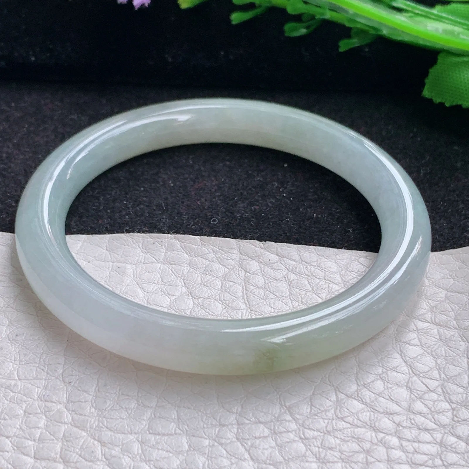 n小圈口50*7.7*7.3叮当镯 缅甸翡翠a货玉手镯冰润双彩圆条美人镯