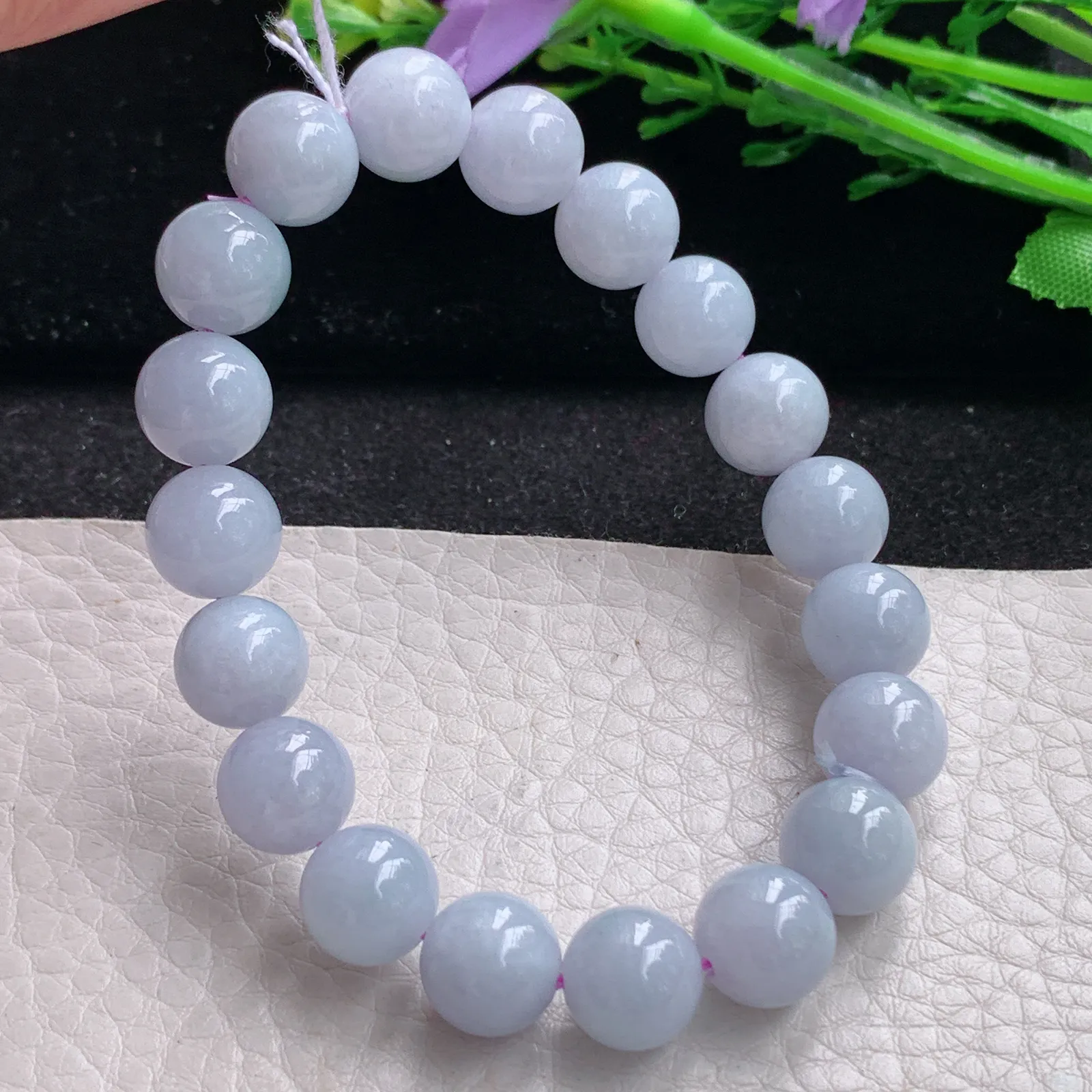 ss自然光9.8mm天然缅甸翡翠a货紫罗兰水润圆珠玉手链  玉手串