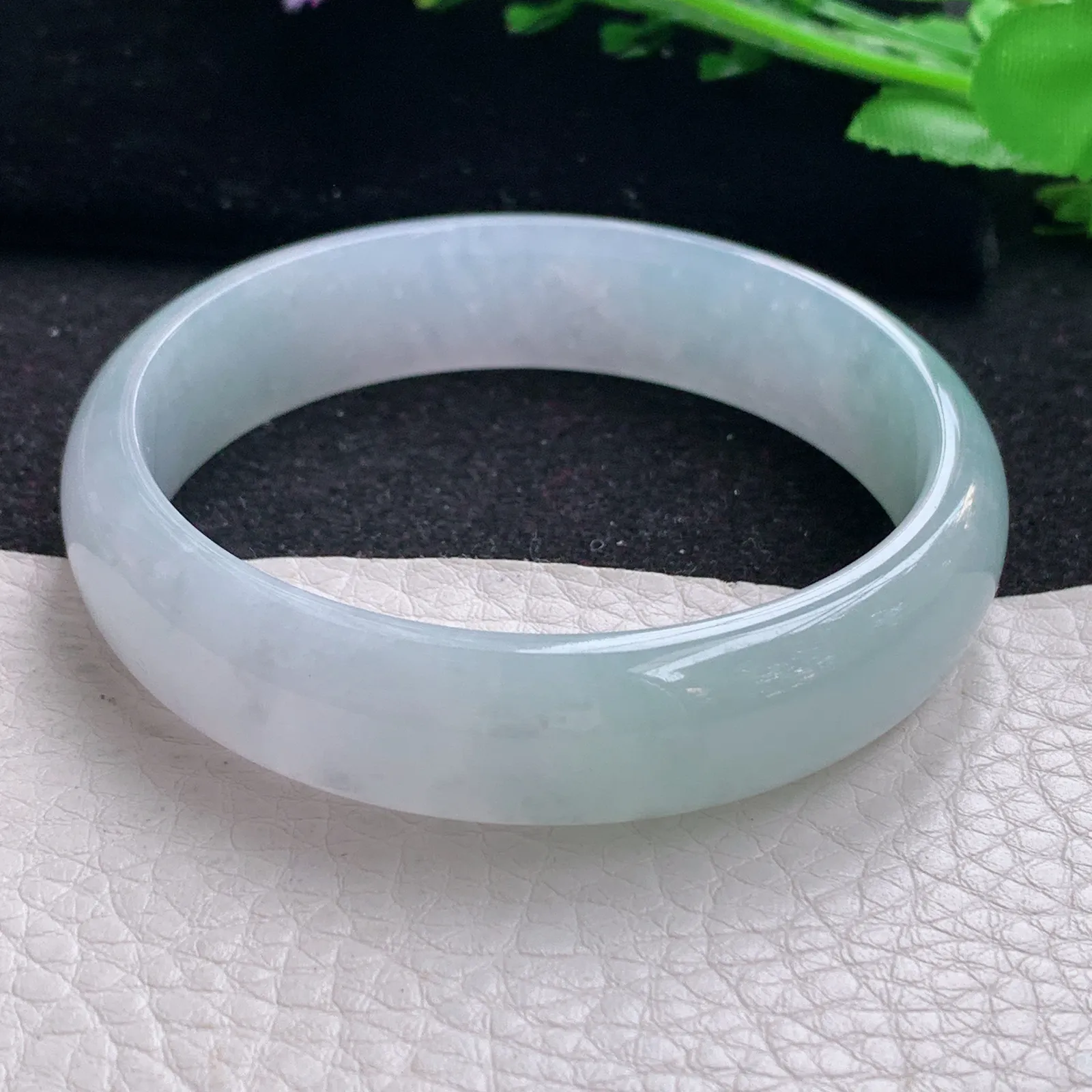 hy自然光56.5*13.9*6.6平安镯 缅甸翡翠a货玉手镯冰透宽边玉手环