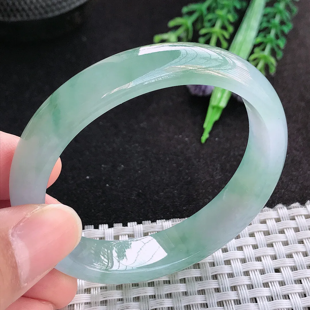 天然A货翡翠54.5.48.5/12.9/7.3老坑冰胶果冻冰飘花贵妃手镯玉手镯