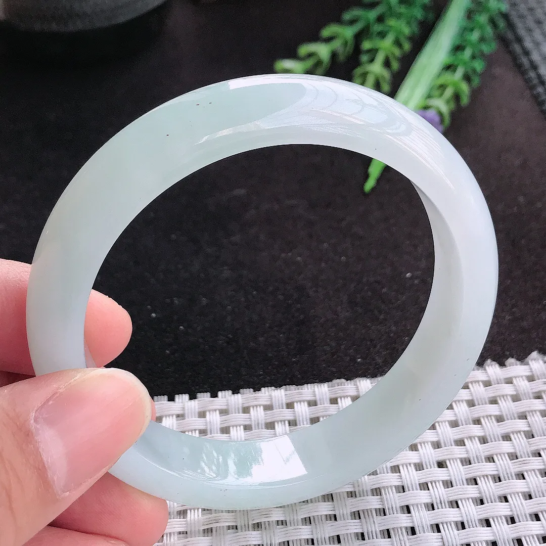 天然A货翡翠57.5/12.8/8老坑冰纯果冻胶手镯宽边玉手镯