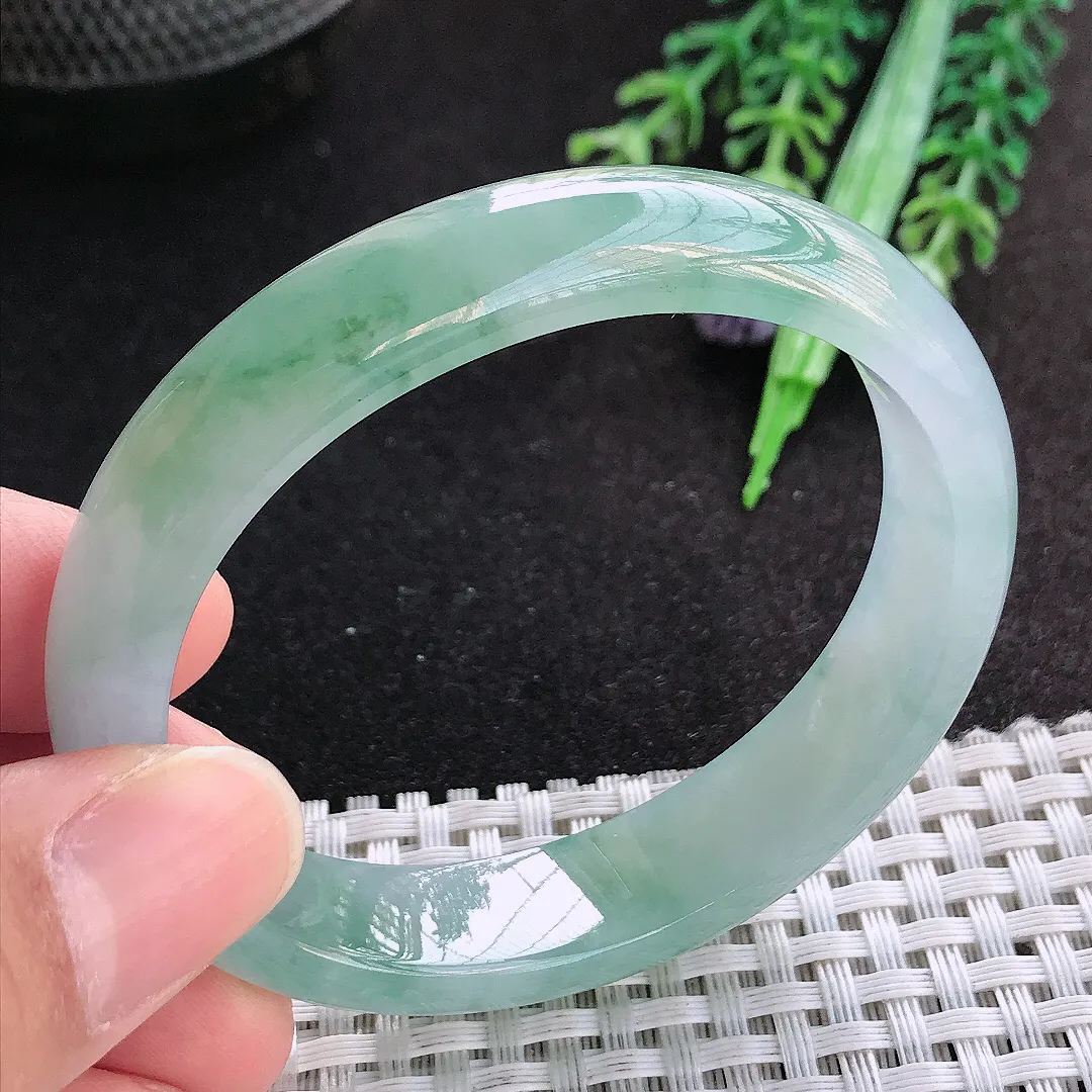 天然A货翡翠54.5.48.5/12.9/7.3老坑冰胶果冻冰飘花贵妃手镯玉手镯