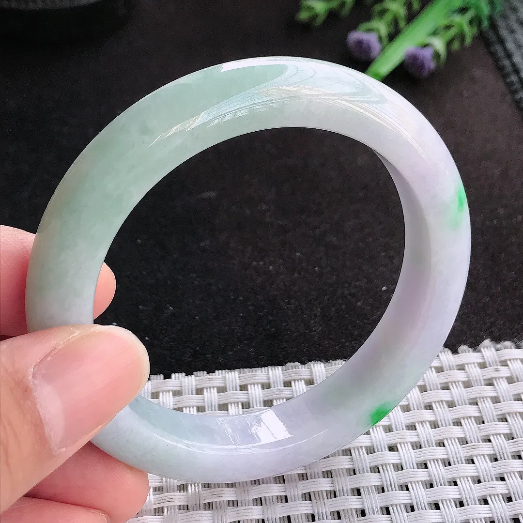 天然A货翡翠54.5/11.2/8.9老坑精美温润飘阳绿手镯宽边玉手镯