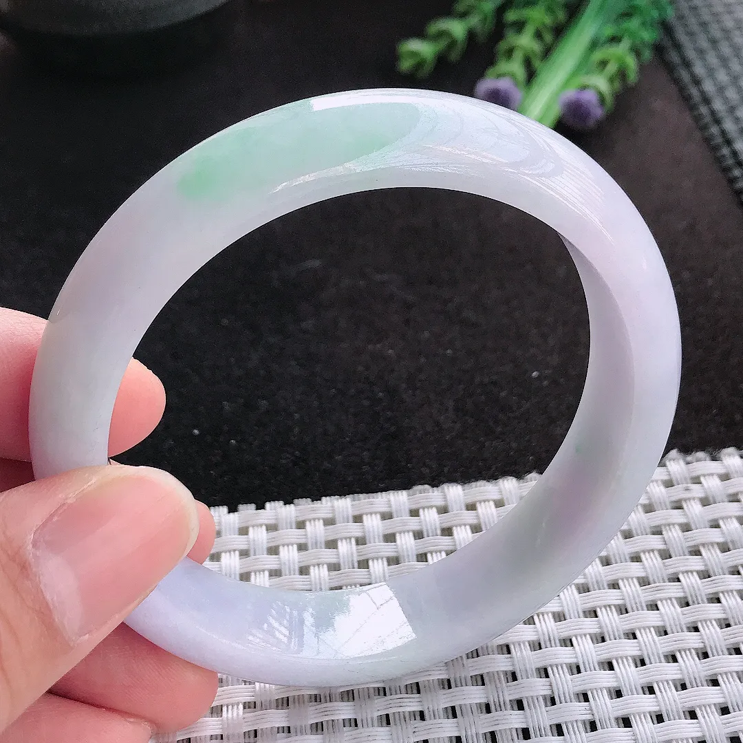 天然A货翡翠59.5/14/8老坑秀气温润手镯宽边玉手镯