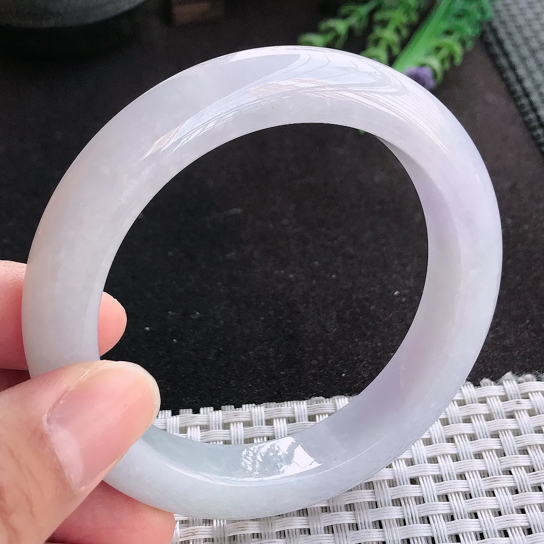 天然A货翡翠60/12.9/10老坑冰润起胶紫罗兰手镯宽边玉手镯