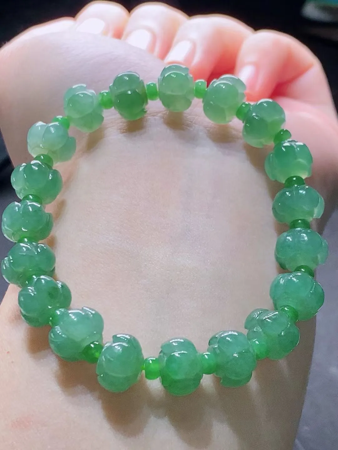 冰润绿色好运连连手串 莲花手链 其一尺寸 10/7.1，性价比推荐，细腻水润