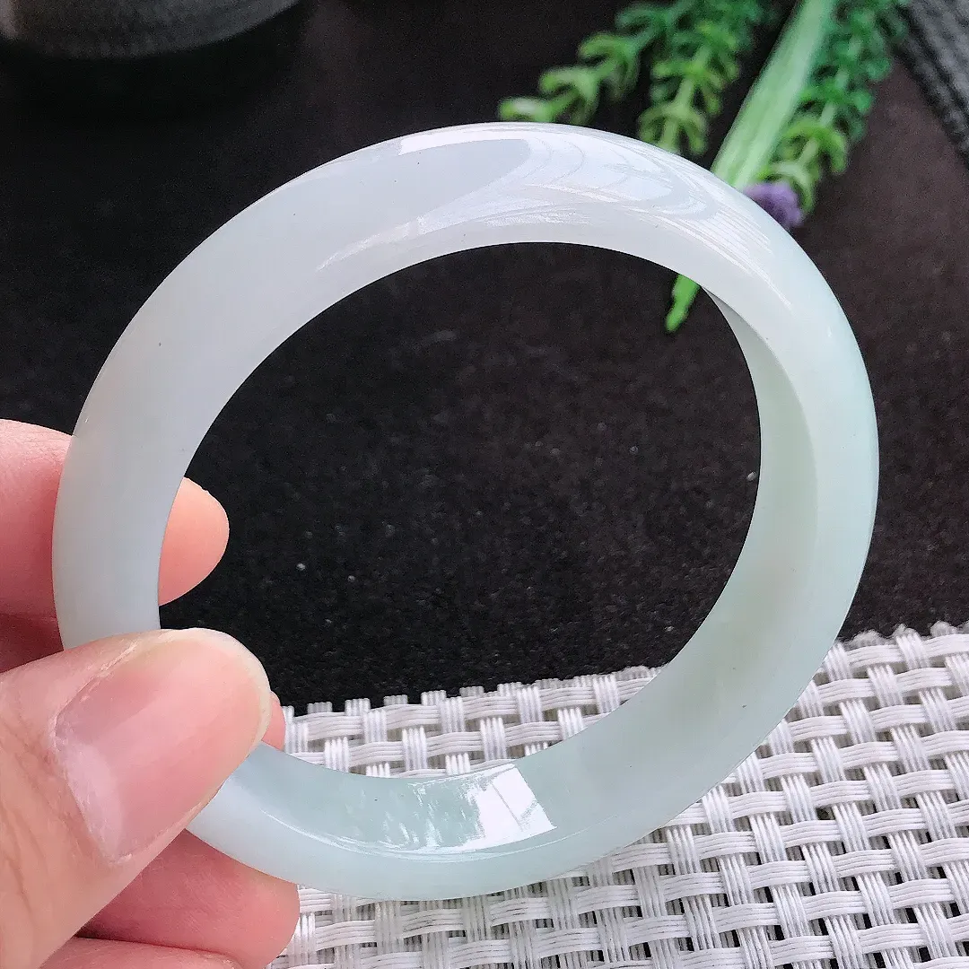 天然A货翡翠57.5/12.8/8老坑冰纯果冻胶手镯宽边玉手镯