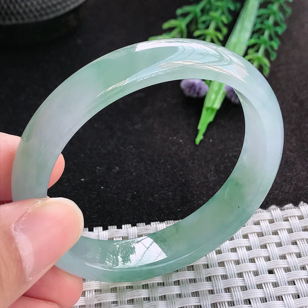 天然A货翡翠54.5.48.5/12.9/7.3老坑冰胶果冻冰飘花贵妃手镯玉手镯