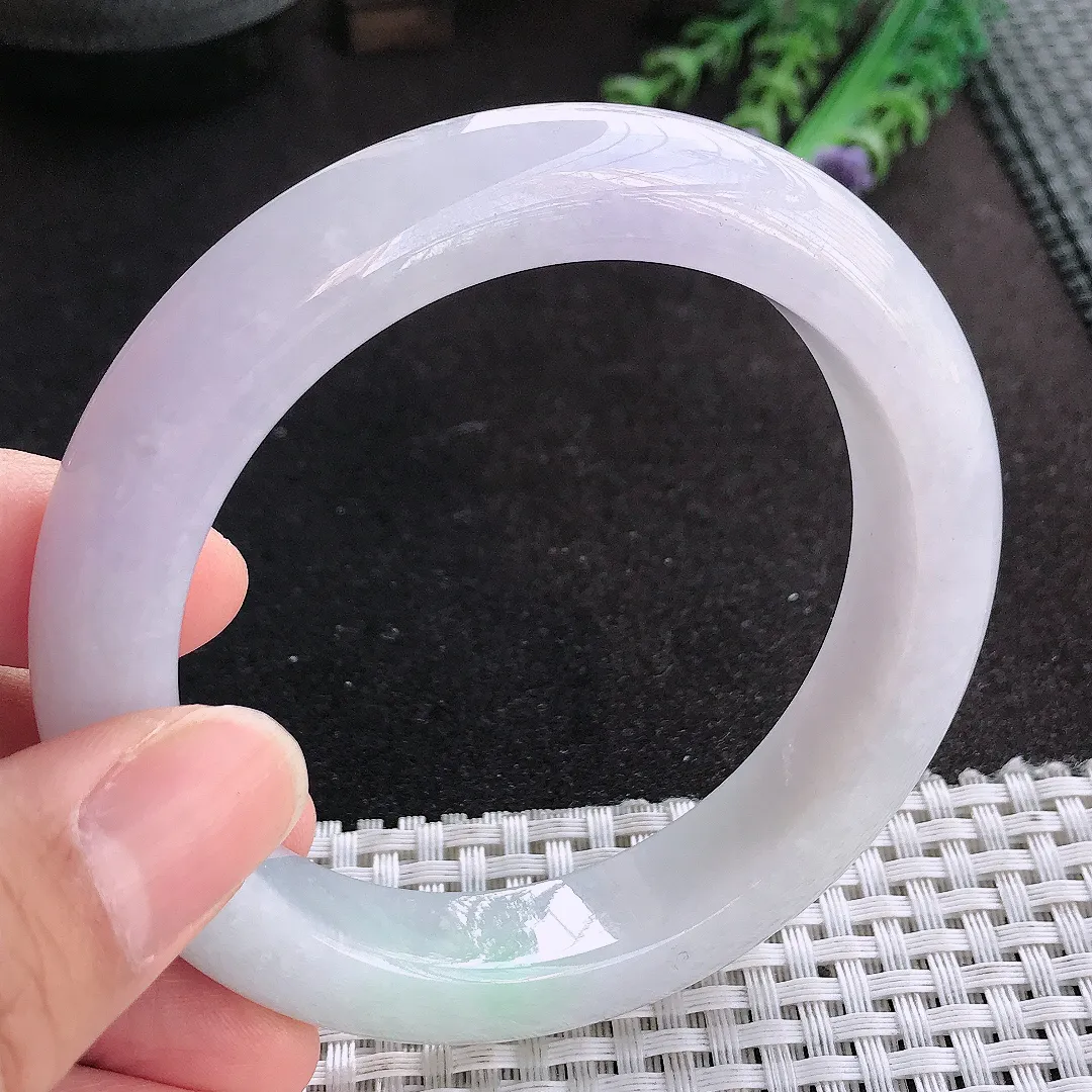 天然A货翡翠60/12.9/10老坑冰润起胶紫罗兰手镯宽边玉手镯