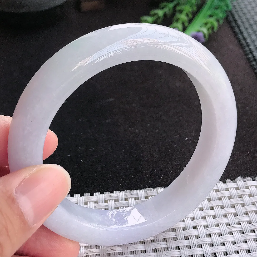 天然A货翡翠60/12.9/10老坑冰润起胶紫罗兰手镯宽边玉手镯