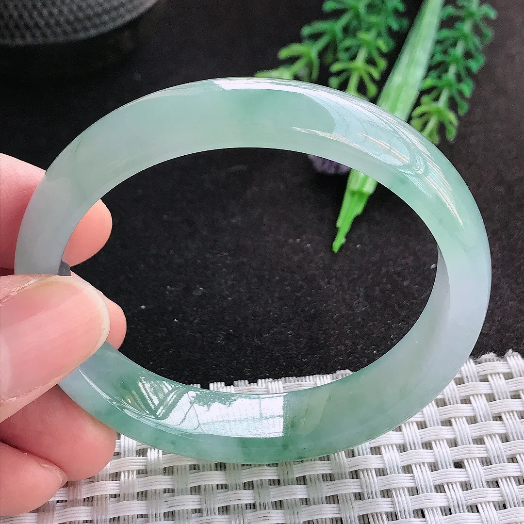 天然A货翡翠54.5.48.5/12.9/7.3老坑冰胶果冻冰飘花贵妃手镯玉手镯