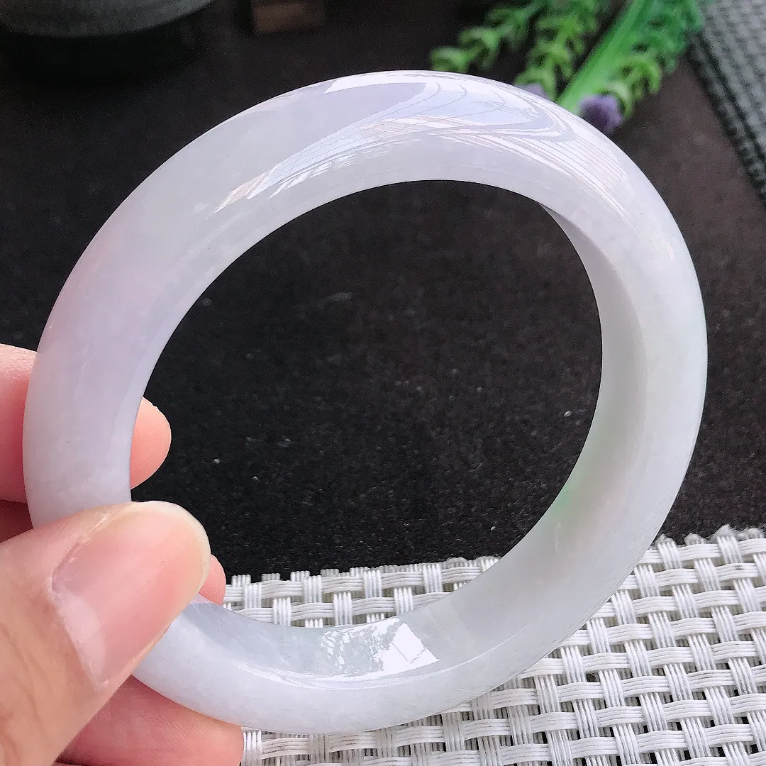 天然A货翡翠60/12.9/10老坑冰润起胶紫罗兰手镯宽边玉手镯