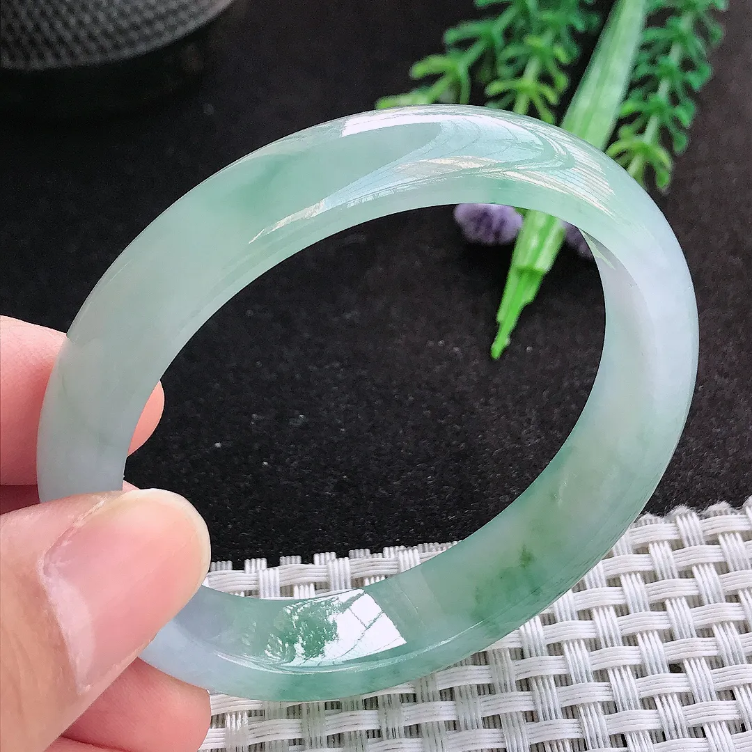 天然A货翡翠54.5.48.5/12.9/7.3老坑冰胶果冻冰飘花贵妃手镯玉手镯