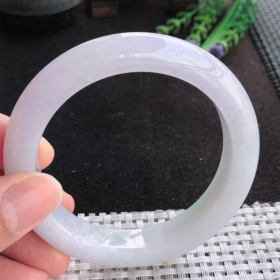 天然A货翡翠60/12.9/10老坑冰润起胶紫罗兰手镯宽边玉手镯