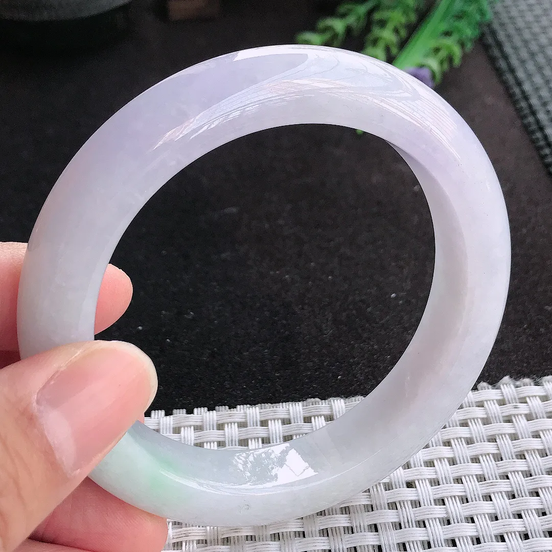 天然A货翡翠60/12.9/10老坑冰润起胶紫罗兰手镯宽边玉手镯
