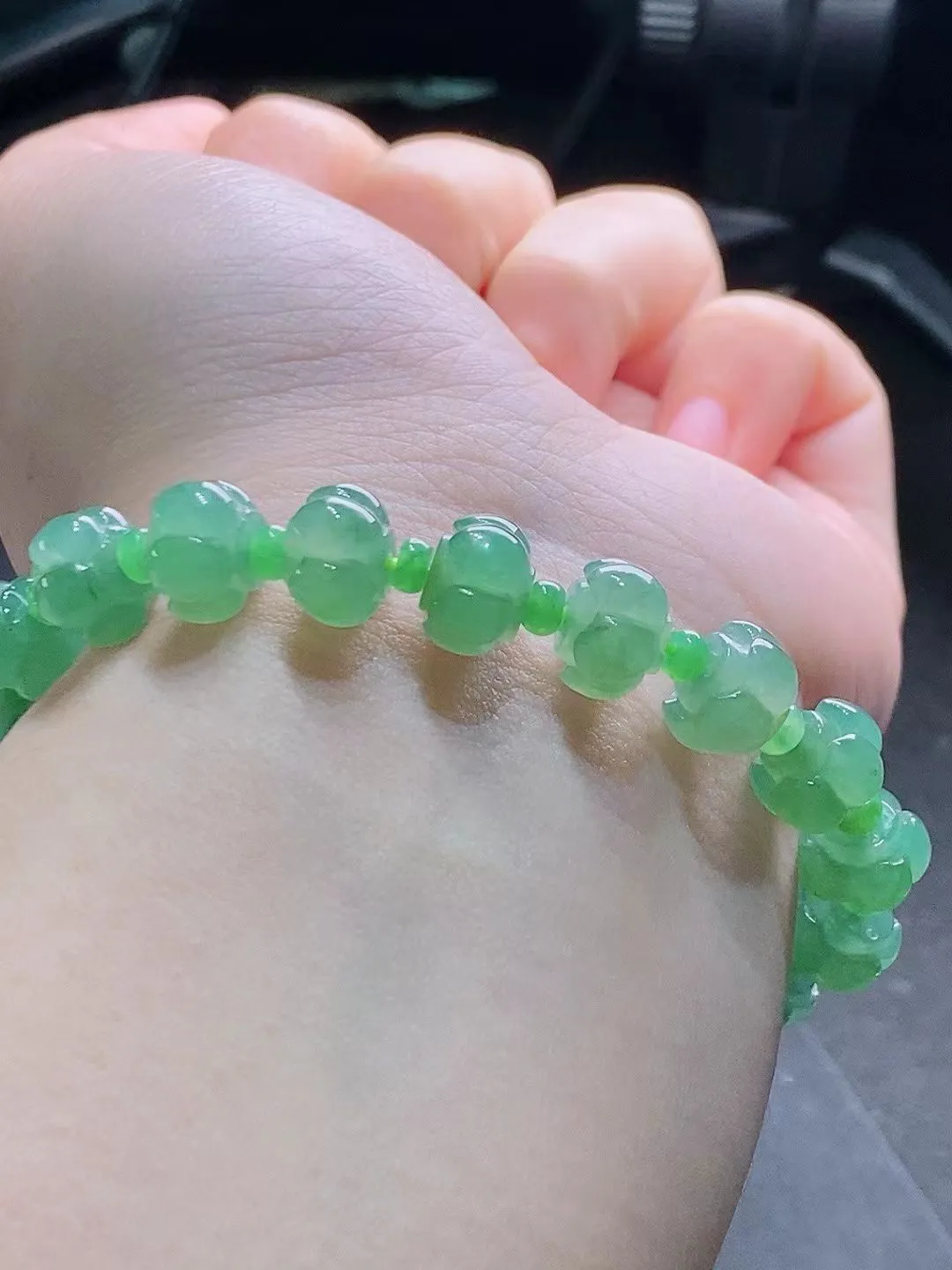 冰润绿色好运连连手串 莲花手链 其一尺寸 10/7.1，性价比推荐，细腻水润