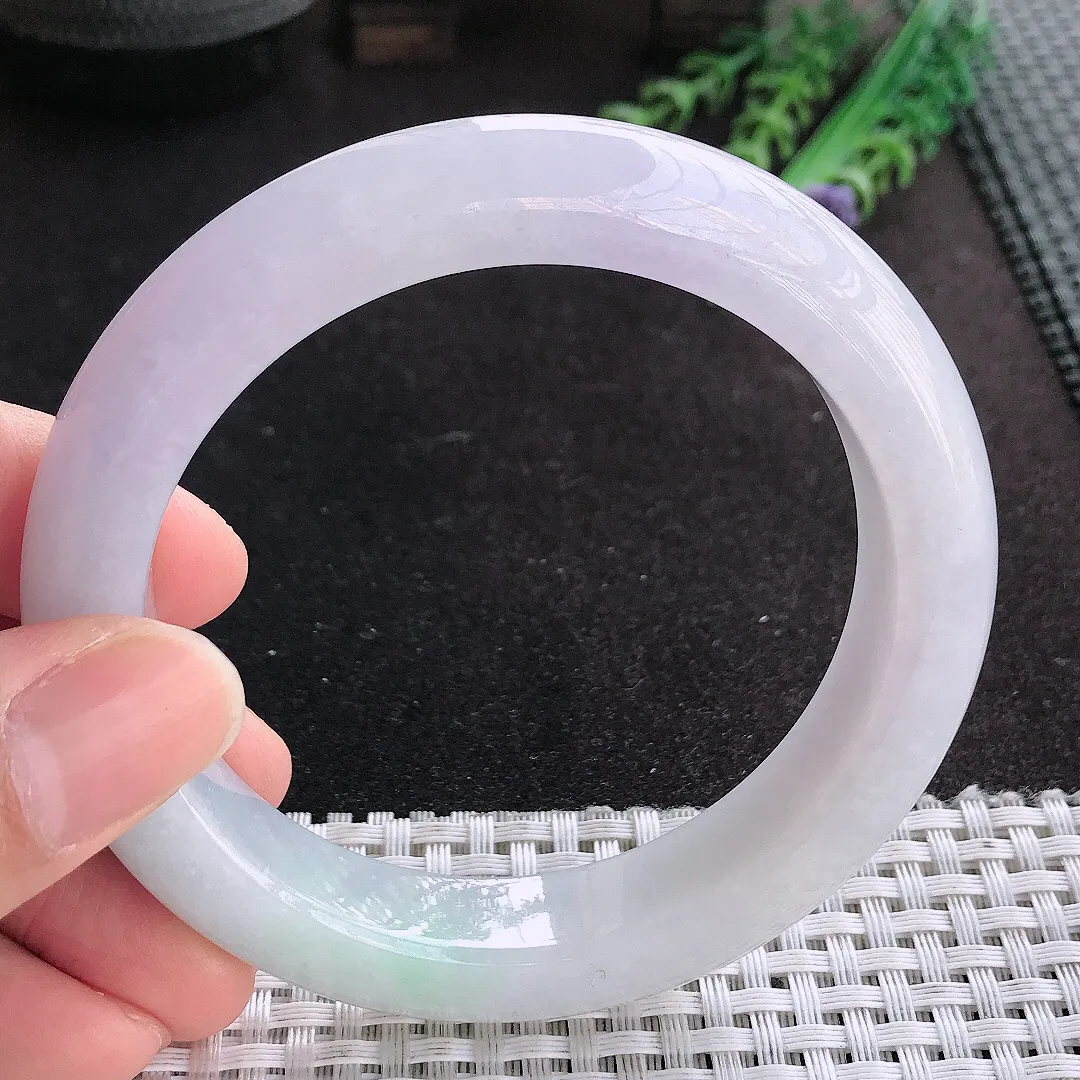 天然A货翡翠60/12.9/10老坑冰润起胶紫罗兰手镯宽边玉手镯