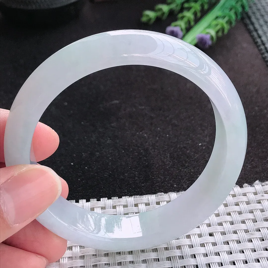 天然A货翡翠59.5/14.4/8.2老坑冰胶果冻白净冰晴手镯宽边玉手镯