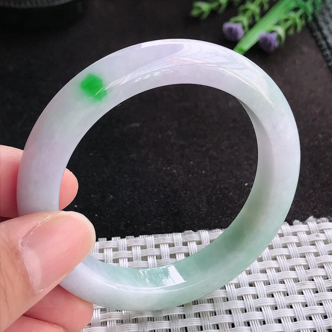 天然A货翡翠54.5/11.2/8.9老坑精美温润飘阳绿手镯宽边玉手镯