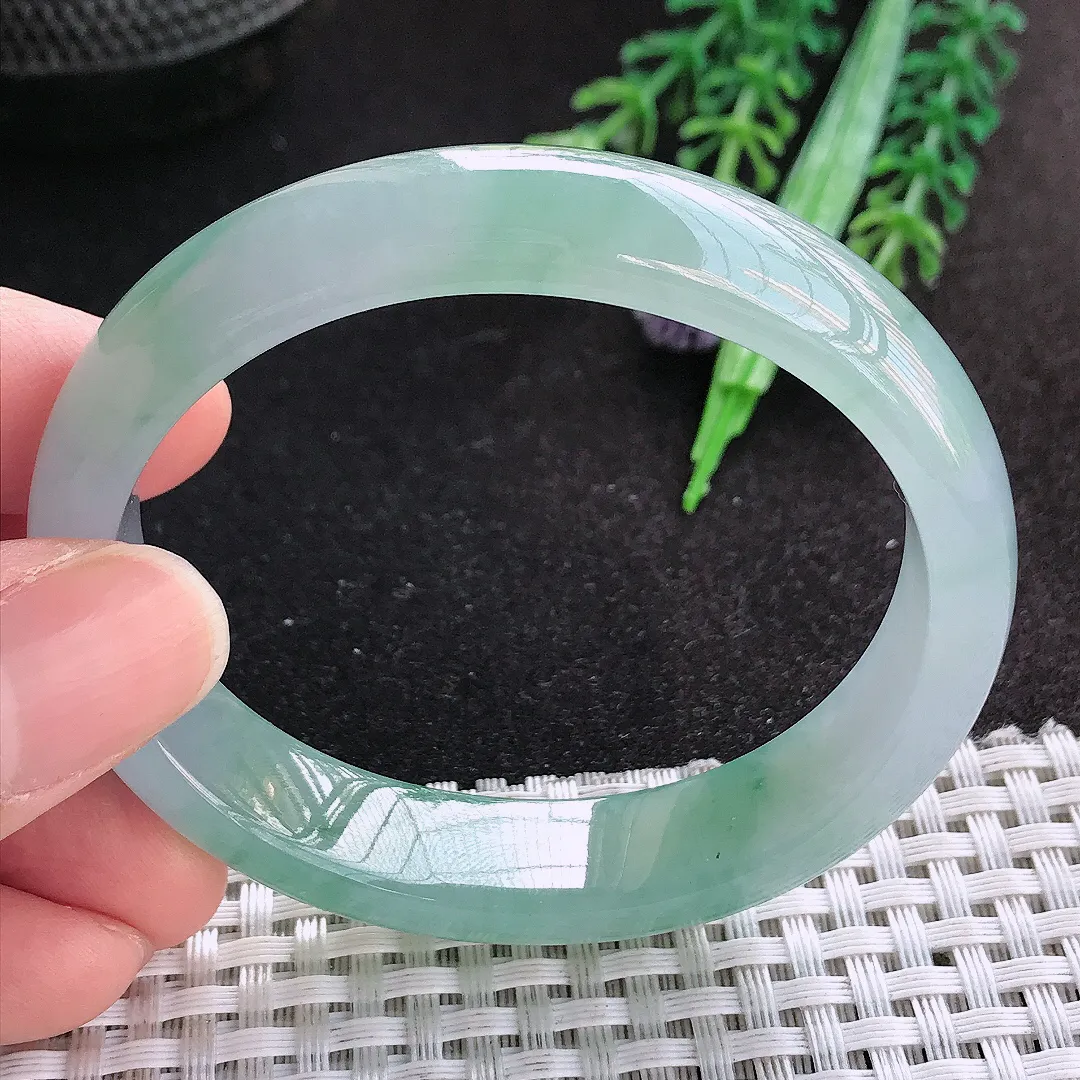 天然A货翡翠54.5.48.5/12.9/7.3老坑冰胶果冻冰飘花贵妃手镯玉手镯